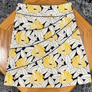 *ODILLE* Anthropologie Yellow x Black Floral Cotton A-Line Skirt Size 2